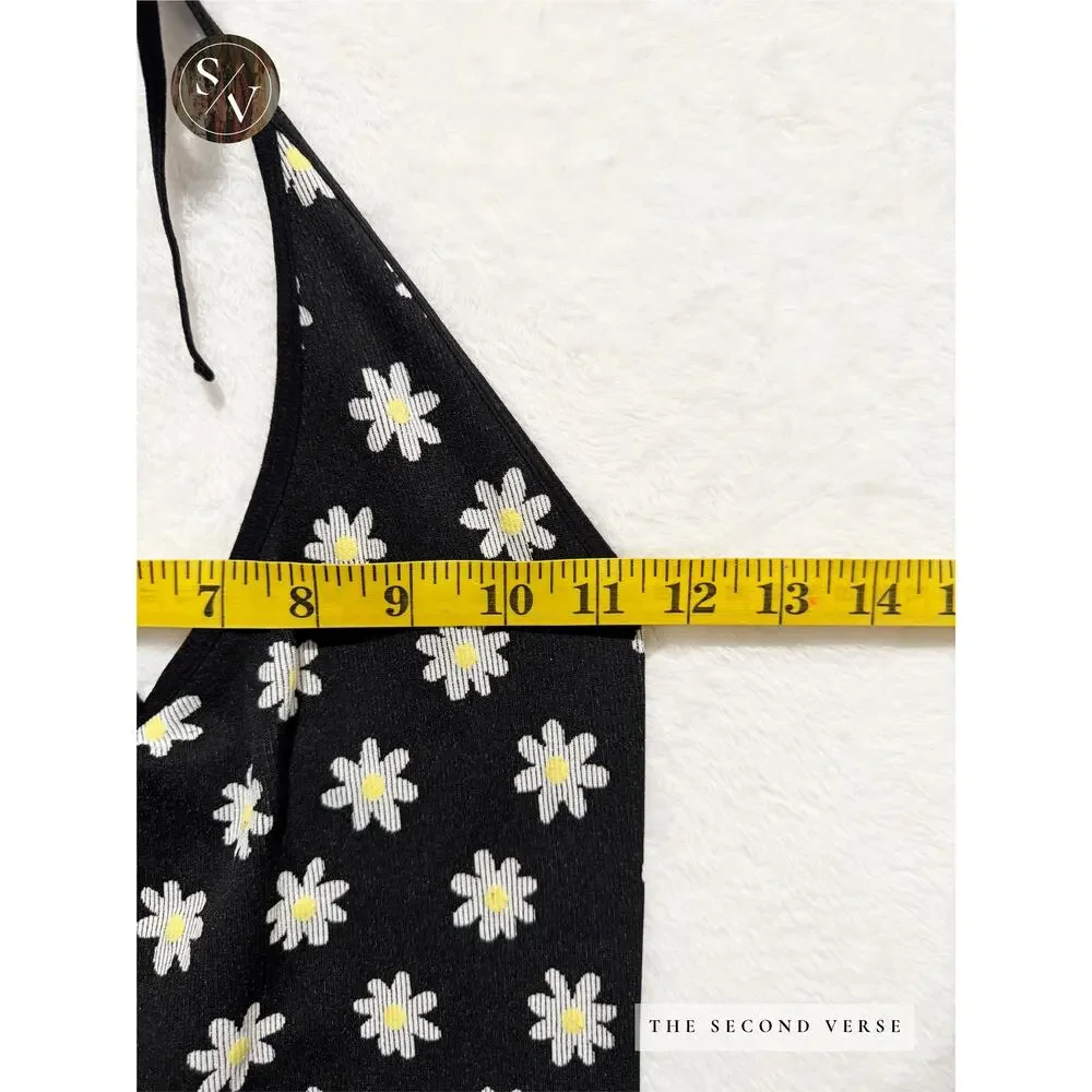 Halter Mini Dress Daisy Flower Y2K Retro Seamless Bodycon Size XS